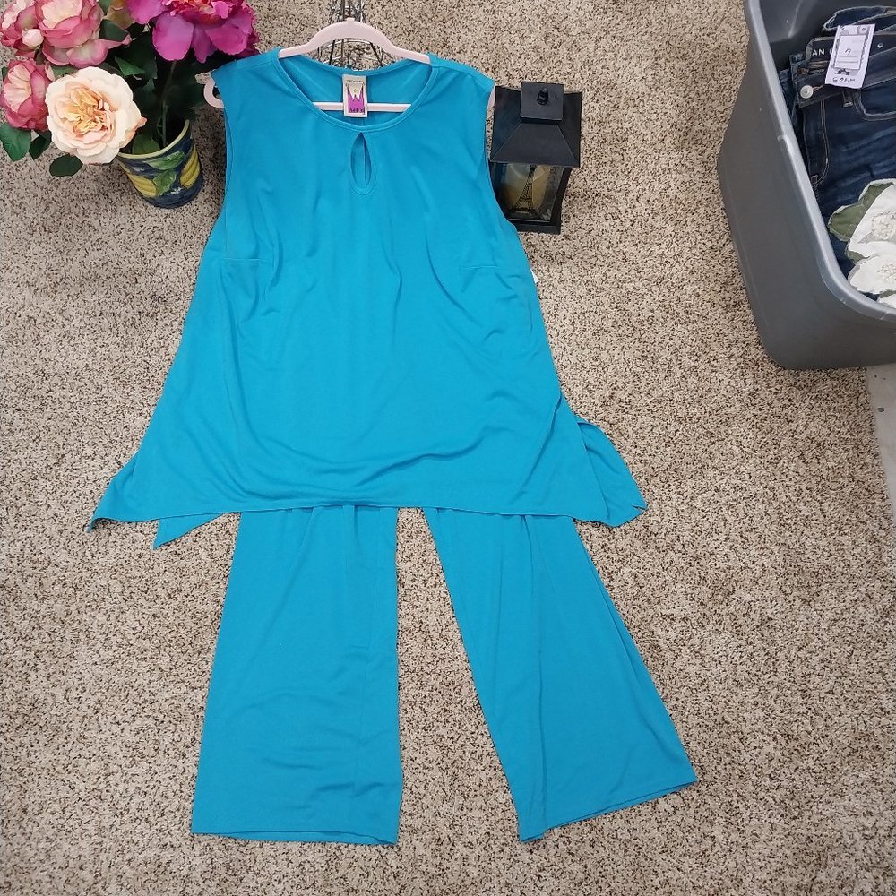 2966 Size 3X Anthony 2 Piece Teal Green Knit NWT